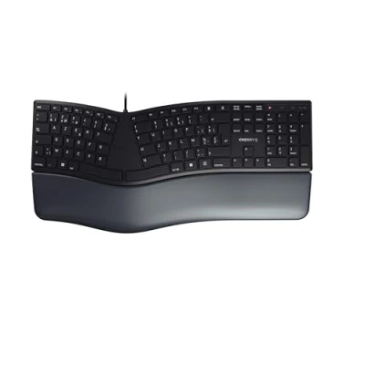 Abbildung von CHERRY KC 4500 ERGO, Ergonomische Tastatur, Belgisches Layout (AZERTY), Kabelgebunden, Handballenauflage mit Memory Schaum, Geschwungenes Tastenfeld, Schwarz