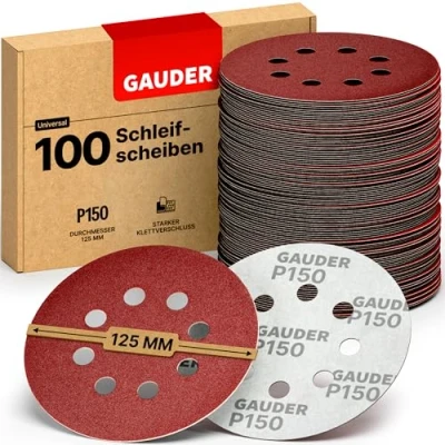 Abbildung von GAUDER Schleifscheiben für Exzenterschleifer Ø 125mm 100 Stück Schleifpapier Klett 8 Loch Schleifblätter rund Körnung P150