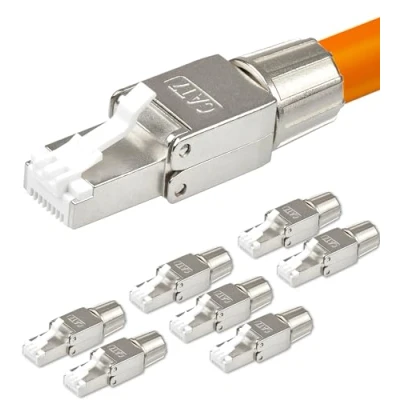Abbildung von VESVITO 8x CAT 7 RJ45 Stecker 10 GBit/s Netzwerkstecker werkzeuglos PoE für CAT8 CAT7A CAT7 CAT6A Netzwerkkabel, Verlegekabel, Installationskabel, AWG 22 24, LAN Kabel Crimpstecker