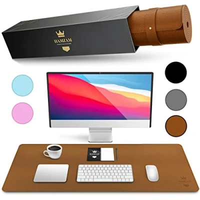 Abbildung von HAMZAM PU Leder Schreibtischunterlage groß 90x40cm Premium Schreibunterlage Schreibtisch hochwertig genäht Unterlage mit Mauspad Funktion Tischunterlage Desk Mat