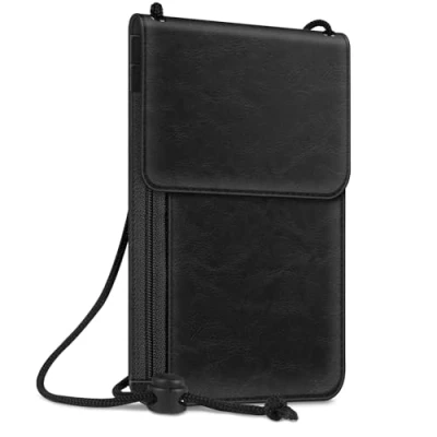 Abbildung von Fintie Brustbeutel, Reisepass Tasche RFID Blockierung Reisegeldbeutel Umhängebeutel Handytasche aus Premium Kunstleder für Herren Damen Kinder Jungen Mädchen, Schwarz