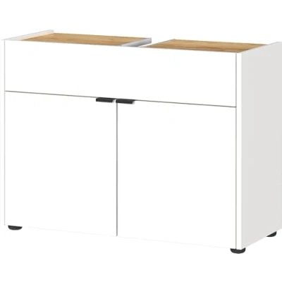 Abbildung von Germania WB Unterschrank 4497 242 GW Forano, in Navarra Eiche Nb./Weiß, mit Siphonausschnitt, 80 x 60 34 cm (BxHxT)