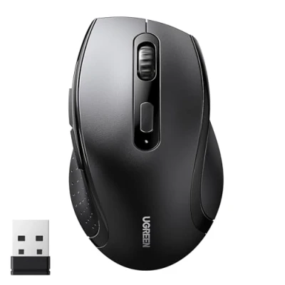 Abbildung von UGREEN Maus Kabellos 2.4G 1600 DPI 6 Tasten mit Nano Empfänger, 12 Monate Batterielaufzeit, 3 Einstellbare Stufe für PC Laptop iMac MacBook Microsoft Pro, Office Home, Schwarz