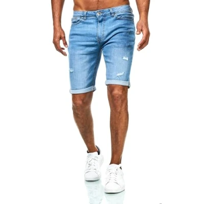 Abbildung von JEEL Herren Kurze Hosen Slim Fit Jeans Shorts 5 Pocket Style Stretch Hose für Männer Basic Washed Destroyed 12 Hellblau 38W