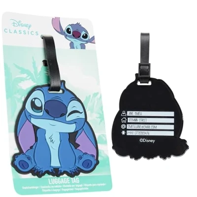 Abbildung von Disney Kofferanhänger für Flugreisen &amp; Kreuzfahrten, Luggage Tag mit Adresse Name Stitch Travel Essentials (Blau Stitch)