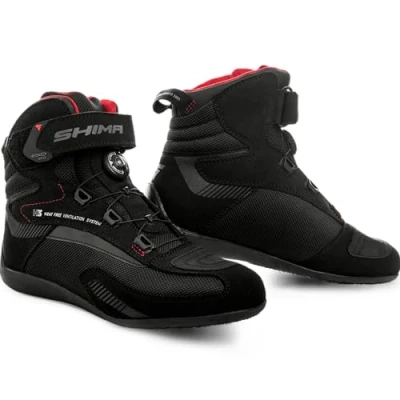 Abbildung von SHIMA EXO Motorrad Schuhe Herren Leder ATOP Verschluss Motorradstiefel Protektoren Sneaker Rutschfeste Sohle Knöchelstütze Seitlicher Bikerboots (Schwarz, 44)