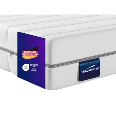Abbildung von Traumnacht Basis orthopädische 7 Zonen Kaltschaummatratze für alle Schlaftypen, Härtegrad H2 (weich), 90 x 190 cm, weiß, Öko Tex zertifiziert, produziert nach deutschem Qualitätsstandard