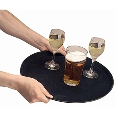Abbildung von Olympia Kristallon Rundes Tablett Schwarzer Kunststoff Anti Rutsch 280mm 11&quot;