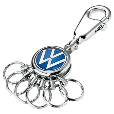 Abbildung von TROIKA Design Werkstatt Schlüsselanhänger mit Karabinerhaken PATENT VW 90 x 25 9 mm, blau