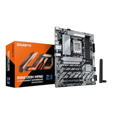 Abbildung von GIGABYTE B860 DS3H WIFI6E Mainboard Intel Core Ultra CPUs, 8+1+2+2 Phasen VRM, bis zu 9066MHz DDR5, 1xPCIe 5.0 + 4.0 M.2, 2,5 GbE LAN, WiFi 6E, USB 3.2 Gen 2x2
