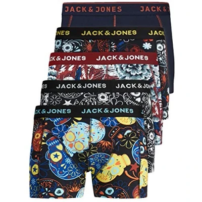 Abbildung von JACK &amp; JONES Herren Unterhosen 5er Set/Pack Sale Männer Marken Boxershorts Weiss schwarz blau grau Shorts Trunks 95% Baumwolle S M L XL XXL (XL, Pack Print 3)