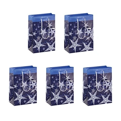 Abbildung von SIGEL GT026 mittelgroße Papier Geschenktüten 23 x 17 cm Weihnachten 5er Set blau &quot;Shining stars&quot;