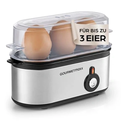 Abbildung von GOURMETmaxx Eierkocher für 3 Eier Egg Boiler mit Eierstecher im Messbecher Cooker Härtegrade deinen Eierbecher Design klein spülmaschinenfeste Teile