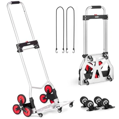 Abbildung von VEVOR Sackkarre 490 x 475 1150 mm, Treppensteiger, Treppensackkarre 118 kg, zusammenklappbarer Trolley mit Teleskopgriff, 10 Rädern &amp; 2 elastischen Seilen für Zuhause, Einkaufen, Umzüge Lager