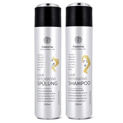 Abbildung von Fidentia Hair Extensions Shampoo &amp; Spülung je 250 ml Intensiv Pflege für Haarverlängerung, Perücke, Haarteil und Tressen