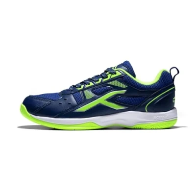 Abbildung von Hundred Raze Non Marking Professional Badminton Shoes for Men (Navy Blue Lime, Size: UK 11 US 12 EU 45) Material Upper: Polyester, Sole: Rubber Suitable Indoor Tennis Squash Table