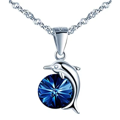 Abbildung von Yumilok Kette Damen 925 Sterling Silber Delphin Anhänger Halskette Blau Kristall Ketten für Mädchen Delfin