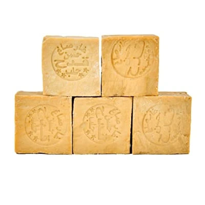 Abbildung von Carenesse Aleppo Seifen Paket Traditionell 5 Stück 85% Olivenöl 15% Lorbeeröl original Olivenölseife Haarseife vegan handgemacht Naturseife Seife ca. 900 950 Gramm je