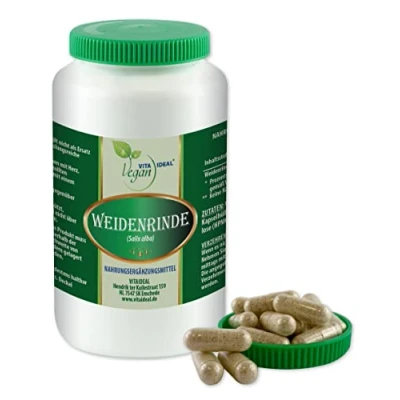 Abbildung von VITA IDEAL Vegan® Weidenrinde 180 Kapseln Salix alba Tagesportion 460mg, Pulver rein natürlich ohne Zusatzstoffe, original von VITAIDEAL.