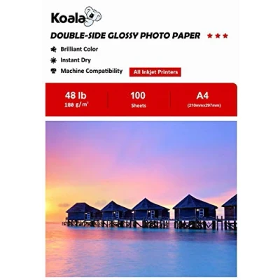 Abbildung von Koala Fotopapier für Tintenstrahldrucker, Doppelseitig, Glänzend, A4, 180 g/m², 100 Blatt. Geeignet zum Drucken von Fotos, Zertifikaten, Broschüren, Flyern, Faltblättern, Grußkarten, Kalendern, Kunst