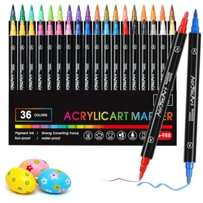 Abbildung von Diboniur 36 Farben Acrylstifte für Steine Wasserfest, Filzstifte Set Erwachsene, Multimarker Acrylic Paint Marker Stifte Steine, Holz, Glas, Textil, Keramik, DIY