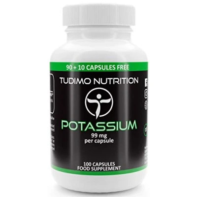 Abbildung von Kalium Hochdosiert Kapseln 99mg pro Kapsel 100 Stück an Schnell Auflösende Tabletten, mit je 99 mg Hochwertigem Kaliumgluconat (Potassium Gluconate) Pulver