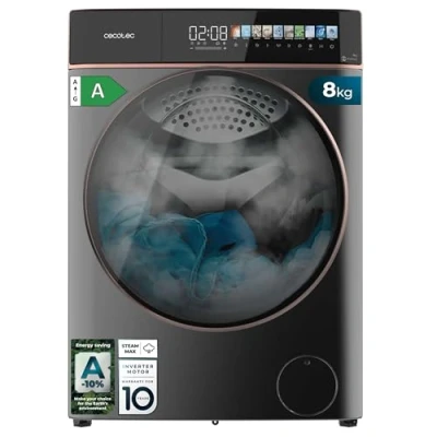 Abbildung von Cecotec Waschmaschine 8 kg Frontlader Bolero DressCode 8900 Inverter FullColor Steel A. Edelstahl Finish, 1400 U/min, 10,3&quot; Display, 11 Programme, Inverter, SteamMax, Klasse A