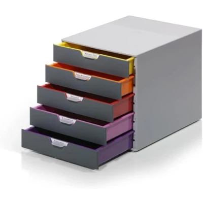 Abbildung von Durable Schubladenbox A4 (Varicolor) Ablagebox 5 Fächer, mit Etiketten zur Beschriftung, mehrfarbig, 760527