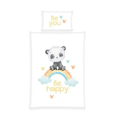 Abbildung von Herding Baby Best Flanell Bettwäsche Regenbogen Panda, MADE IN GREEN by OEKO TEX, Kopfkissenbezug 40 x 60 cm mit Hoteleinschlag, Bettbezug 100 135 Knopfverschluss, Baumwolle,