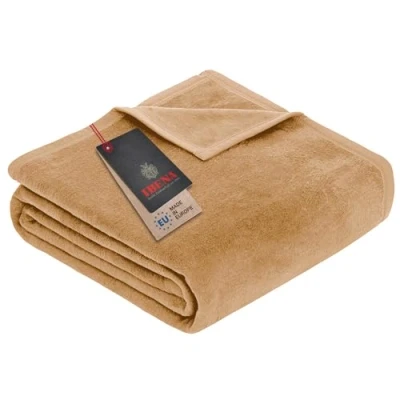 Abbildung von Ibena Porto Decke 150x200 cm Baumwollmix weich, warm &amp; waschbar, Kuscheldecke cognac einfarbig
