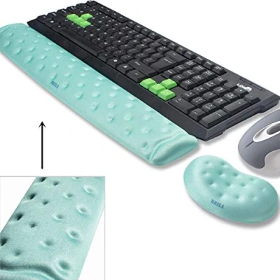 Abbildung von BRILA Handballenauflage Ergonomisch Memory Schaum Handgelenkstütze für PC Gaming Computer Laptop Arbeit Massieren von Löchern Design wrist rest (Aquamarine Bundle)