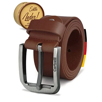 Abbildung von Cartvelli Premium Ledergürtel Herren braun cognac 115cm Made in Germany mit Geschenkbox Echt Leder Herrengürtel Vollleder Jeansgürtel Gürtel 40mm Anzug jeans chino pants M19b 115