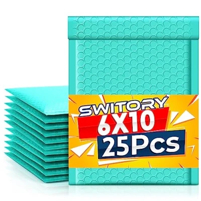 Abbildung von Switory 25pcs 15.2cmx22.9cm Versandtaschen A5, Gepolsterte Umschläge Bubble Lined Poly Mailer Selbstversiegelnde Grün für die Verpackung