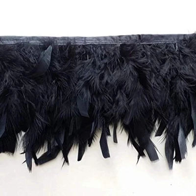 Abbildung von Sowder Truthahnfedern Fransenbesatz für Party Hochzeit Kleid Nähen Handwerk Kostüme Dekoration 2 Yards(schwarz)