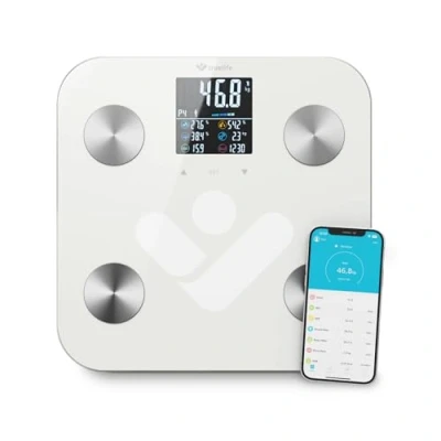 Abbildung von TrueLife FitScale W6 BT Personendiagnostische Bluetooth Waage, Messung mit bioelektrischer Impedanzanalyse, 19 messbare Körperindizes, farbiges LCD Display, bis zu 8 Benutzer, mobile App
