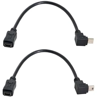 Abbildung von chenyang 2 PACK Mini USB Verlängerungskabel, 2.0 5 polig Stecker auf Buchse 90 Grad abgewinkelt Strom/Lade/Datenübertragungs Verlängerungskabel Adapter 0.2M für Dashcam/GPS/Mikrofon