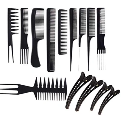 Abbildung von JZK 10x Profi Hair Styling Kämme Friseur Kamm Set + 4x Haarklammern Haarclips Für Salon Stylist Barbier, Schwarz