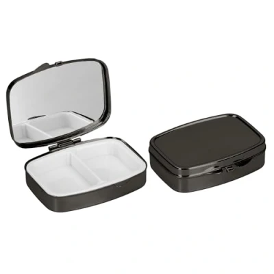 Abbildung von kwmobile 2x Edelstahl Tablettenbox mit 2 Fächern 5,5 x 4 1,5cm Pillendose klein Tablettendose Tragbare Pillenbox Metall Medikamentenbox Dose in Schwarz