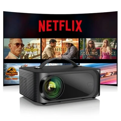 Abbildung von Beamer 4K【Official Netflix &amp; Dolby Audio】 26000LM Remote Focus/6D Trapezkorrektur WiFi6 Bluetooth Smart Full HD 1080P, ONOAYO Unterstützt 4K Video Heimkino/Outdoor Handy Projektor
