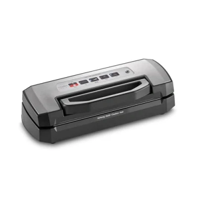 Abbildung von CASO VRH 490 advanced Vakuumierer Folienschweißgerät, bis zu 100 Vakuumiervorgänge non stop, praktischer Verschlussgriff, herausnehmbare Vakuumkammer, inkl. 10 Profi Folienbeutel, Schwarz