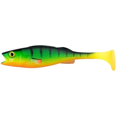 Abbildung von LMAB Perch Shad 7 cm, 9 11 14 18 23 cm KÖFI Gummifisch Angelköder, Kunstköder Gummiköder Softbait zum Hechtangeln, Barschangeln, Hechtköder (11 Firetiger)