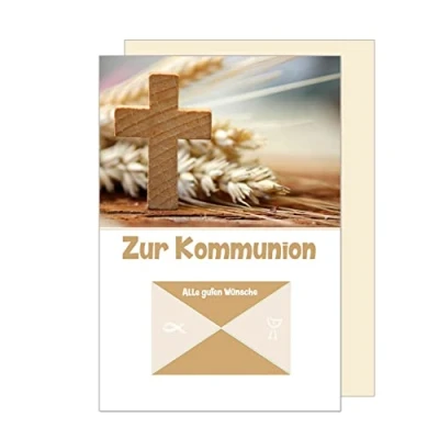 Abbildung von Edition Seidel Premium Glückwunschkarte Geldscheinkarte zur Kommunion mit Umschlag. Kommunionskarte Karte Grusskarte Geldgeschenk Kreuz Weizen Junge Mädchen (GS KO122 SW022)