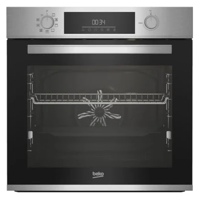 Abbildung von Beko BBIM12300XMPEF Einbau Backofen, Multifunktionsofen, 72 l Volumen, 10 Funktionen, FlexiCrisp für kontrolliertes Nachbräunen, Pyrolyse, versenkbare Knebel, Cool Door, Edelstahl/Schwarz