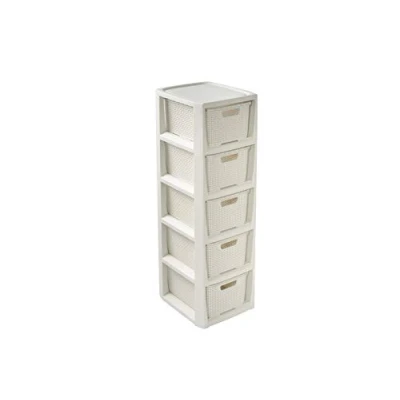 Abbildung von BranQ Home essential Regal in Rattan Design, Creme, 5 Körben
