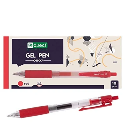 Abbildung von D.RECT 0907 12 Stück Gelschreiber Druckgelschreiber Gelstifte feine Spitze Gummierte Grip Rot