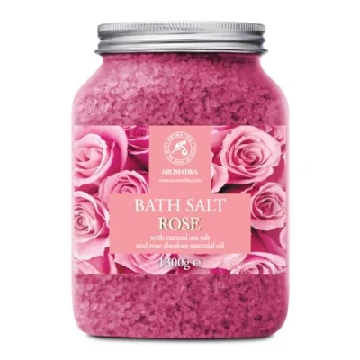 Abbildung von Badesalz Rose 1300g Meersalz mit Absolutes ätherisches Rosenöl Natur Bade Salz Rosen Am Besten für Guten Schlaf Körperpflege Entspannung Badezusatz