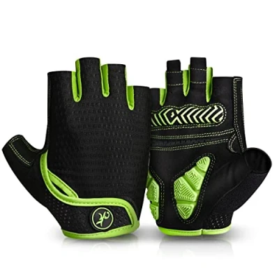 Abbildung von MOREOK Fahrradhandschuhe für Herren Damen Sommer Radsporthandschuhe Halbfinger 5MM SBR Gel rutschfeste/stoßdämpfende Handschuhe Mountainbike, Rennrad &amp; Downhill Y L