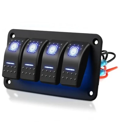 Abbildung von EEEKit 4 Gang Wippschalter Panel, 5 Polige Ein Aus Kippschalter mit blauem LED Licht kfz schalter für 12V/24V Fahrzeuge