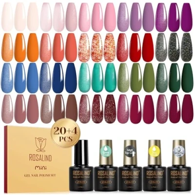 Abbildung von ROSALIND UV Gel Nagellack Set, 24 Stück Braun Orange Rot Lila Blau Grün Mini Farbgel Gelnägel Soak Off Shellac für Nagel Design Nail Polish Geschenk