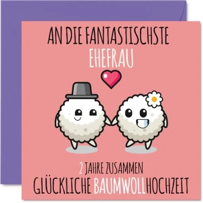 Abbildung von Stuff4 2. Hochzeitstag Karte Liebe 2 Jahre Zusammen Baumwoll Hochzeit Jahrestag Geschenke für Ehefrau Frau vom Ehemann Mann, 145mm Glückwunschkarten